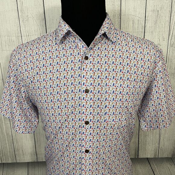 Tropical Bros Men's Large Alcohol Drinks AOP Moisture Wicking Button-Front Shirt - Picture 1 of 7